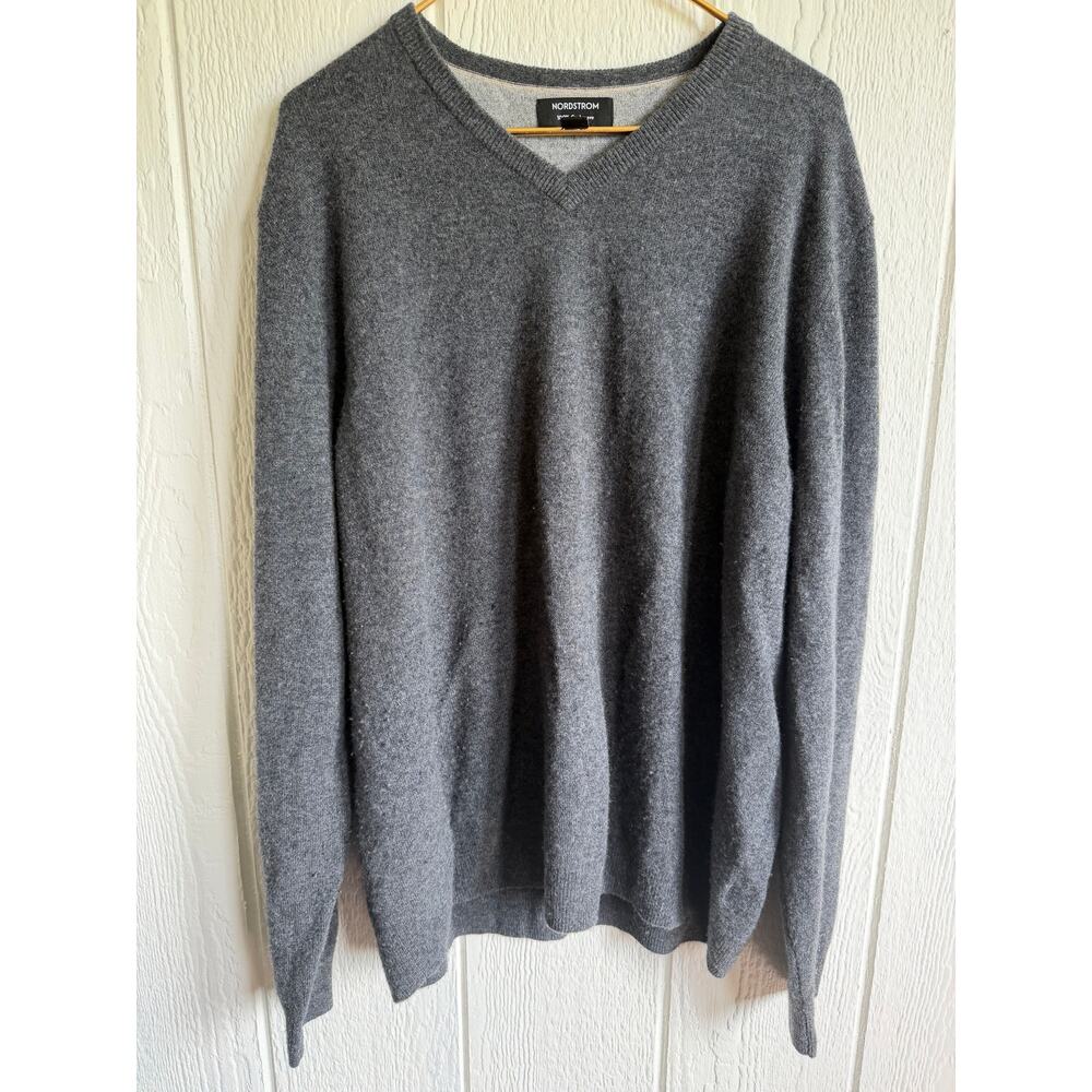 Men's Nordstrom Gray V-Neck Cashmere Sweater, 2XL